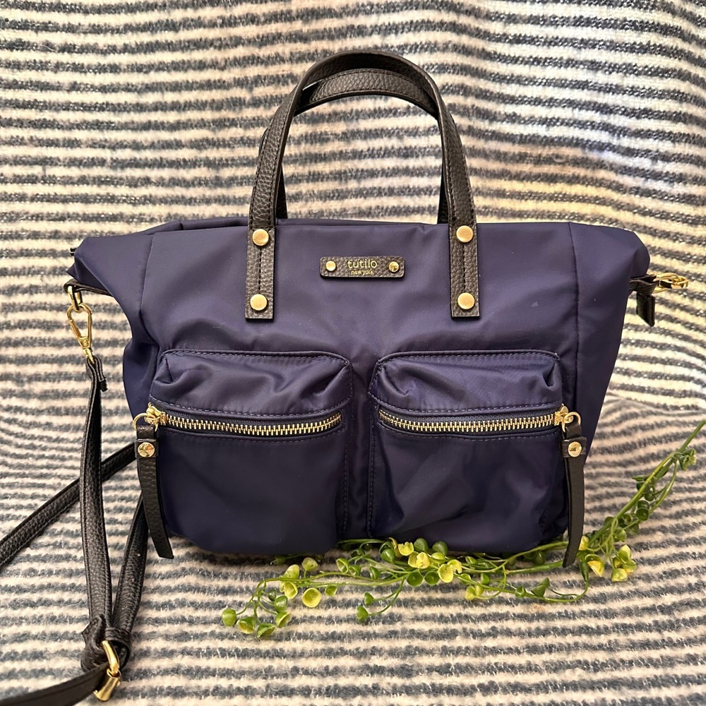Tutilo NewYork Blue Nylon Crossbody Tote Bag Medium Carry all Lightweight Travel